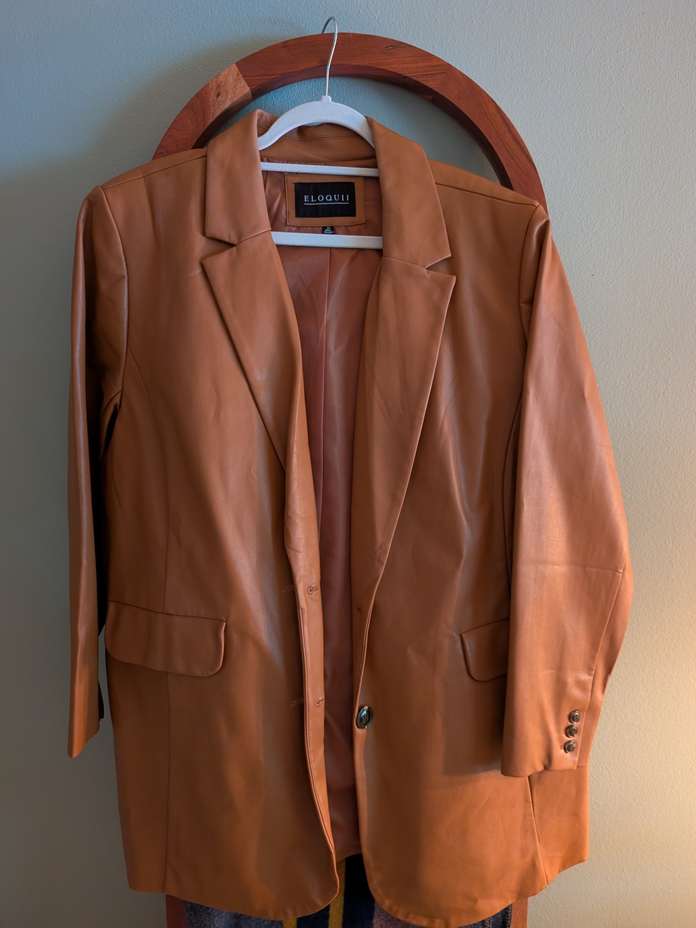 Eloquii Women's Tan Leather Blazer Jacket